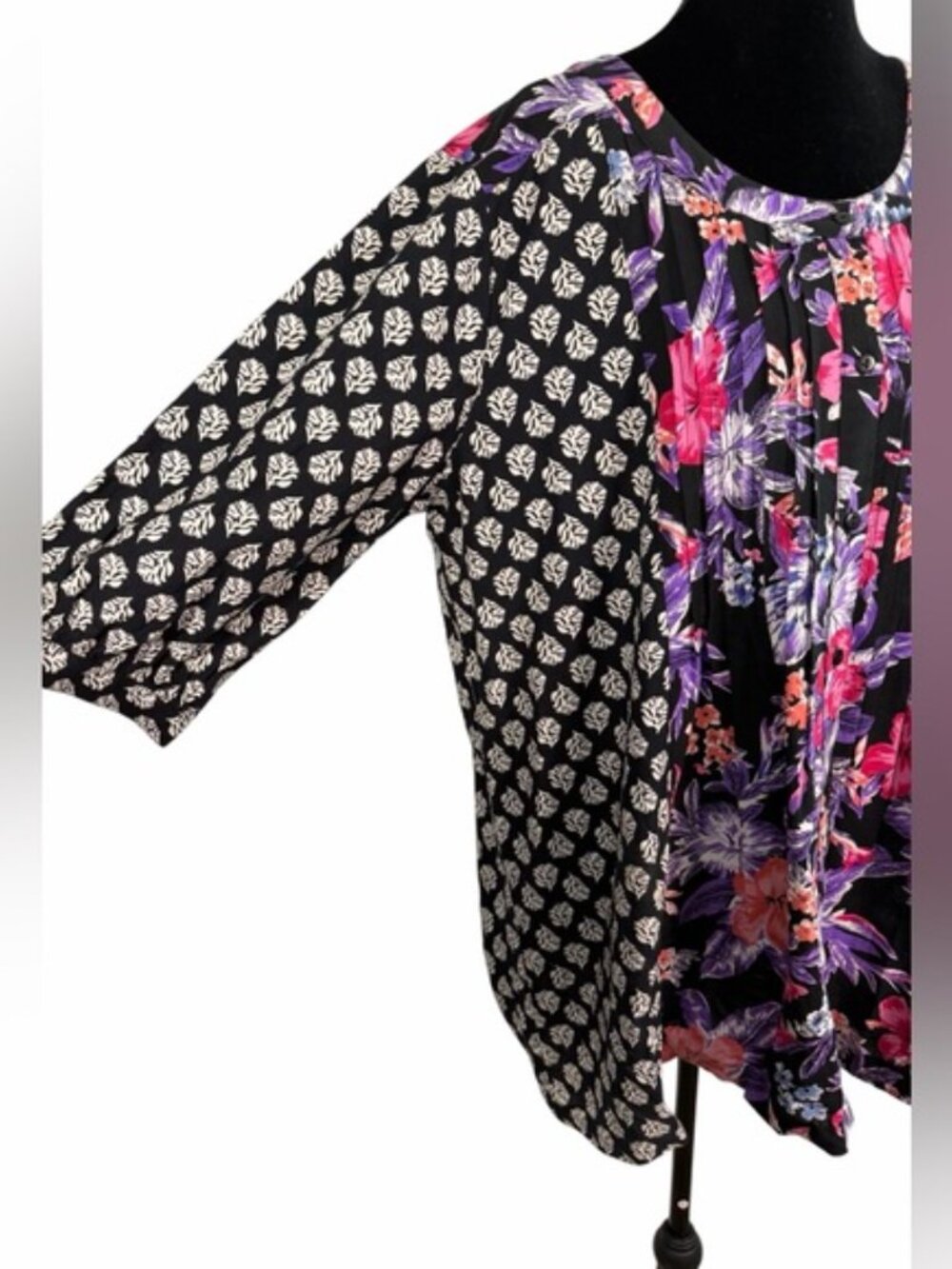 Ulla Popken Black Purple Floral Boho Tunic Top Plus Size 12/14 - Picture 6 of 9